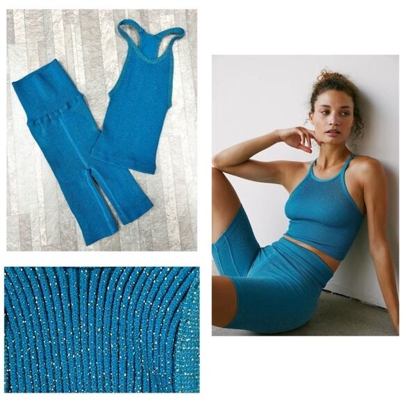 Free People Happiness Runs Lurex Set In Off Tropic - Picture 1 of 2